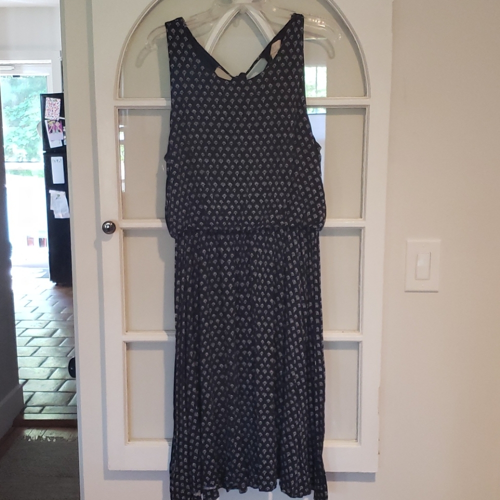 LOFT Midi blue and white print dress